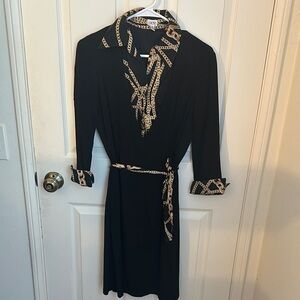 Elegant Black Dress with Animal Print Accent